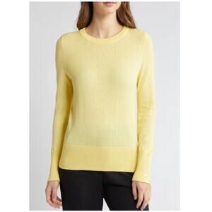 New HALOGEN Women's Yellow Button Cuff Crewneck Sweater Size L